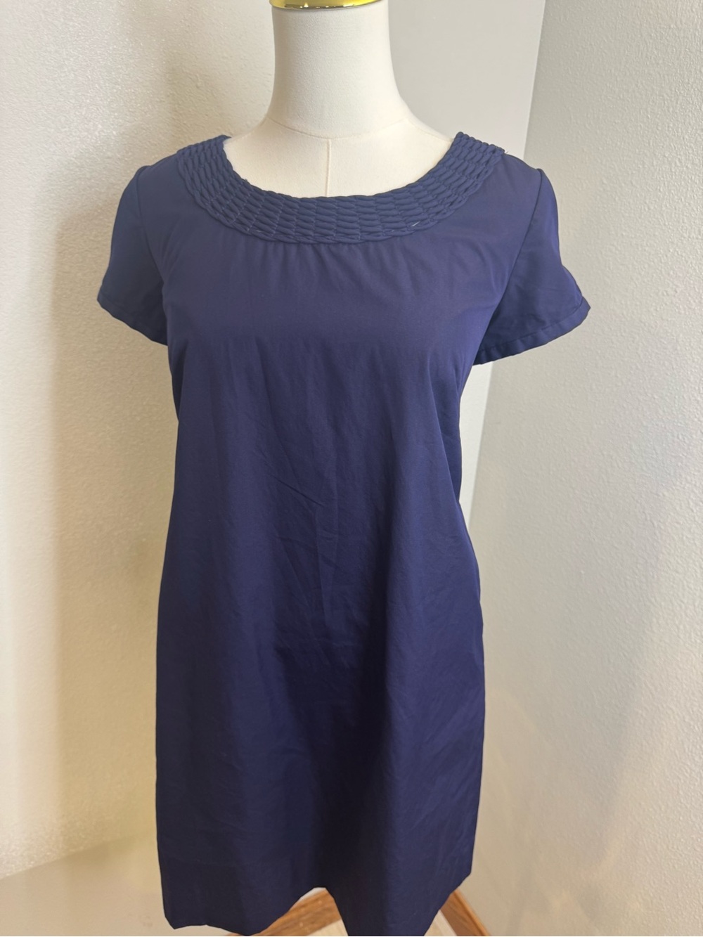 J.Crew Navy Cotton Silk Shift Dress Size 10 Woven Neck Pockets Lined 22888 - Picture 7 of 15